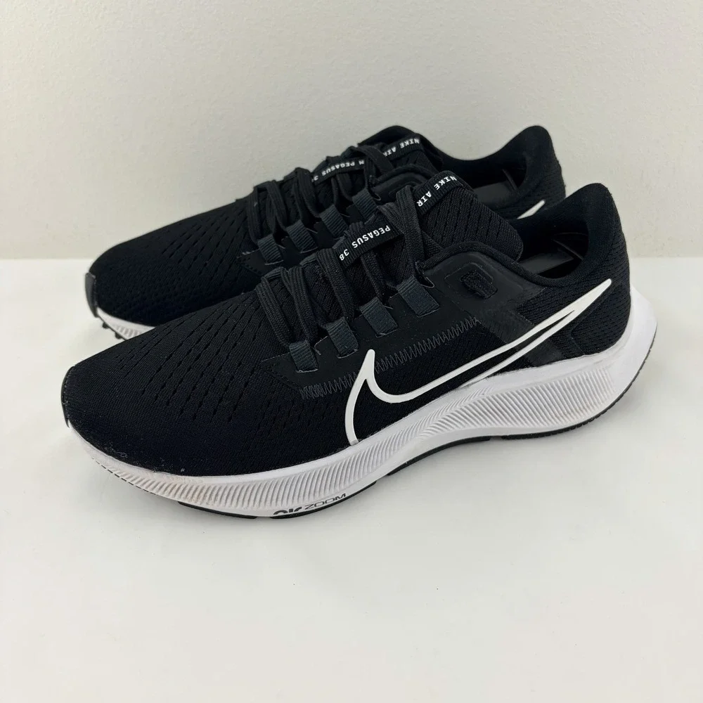 Nike Air Zoom Pegasus 38 Womens 6.5 Black White Running Shoes CW7358-002